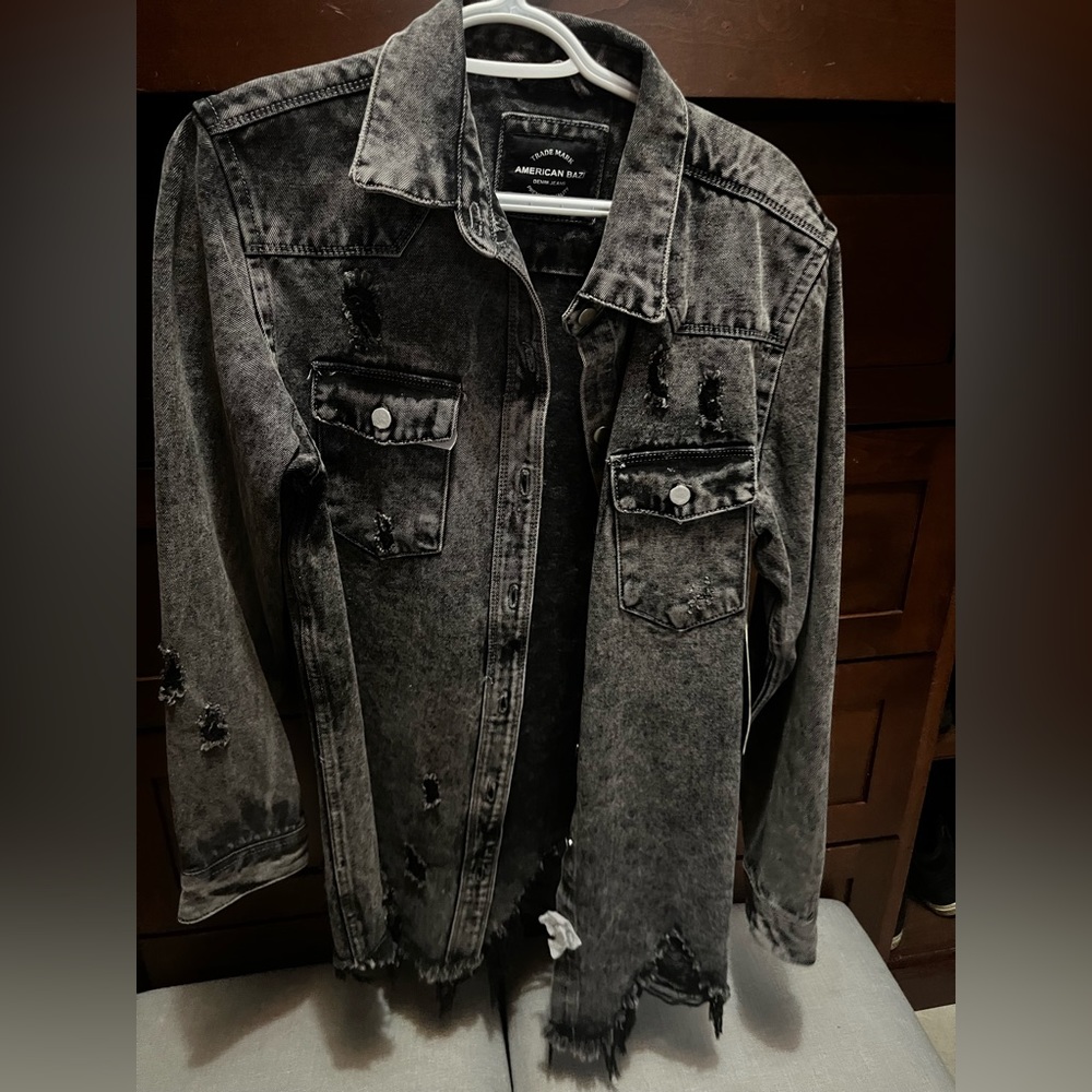 Black Long Jean Jacket Distressed